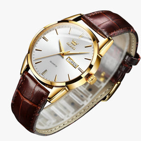watches : Heren Horloge Goudwit - Klassiek, Waterdicht & Lederen Band - Ideaal voor dagelijks gebruik in van Pantino