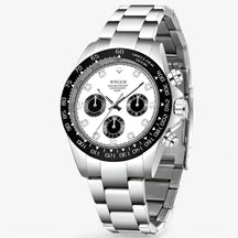 watches : Horloge Zwart Goud - Luxe Chronograafhorloge van Roestvrij Staal in Zilver van Pantino
