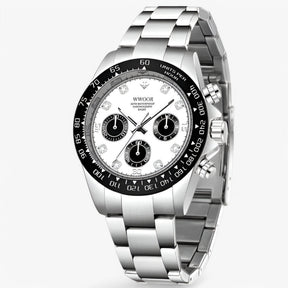 watches : Horloge Zwart Goud - Luxe Chronograafhorloge van Roestvrij Staal in Zilver van Pantino