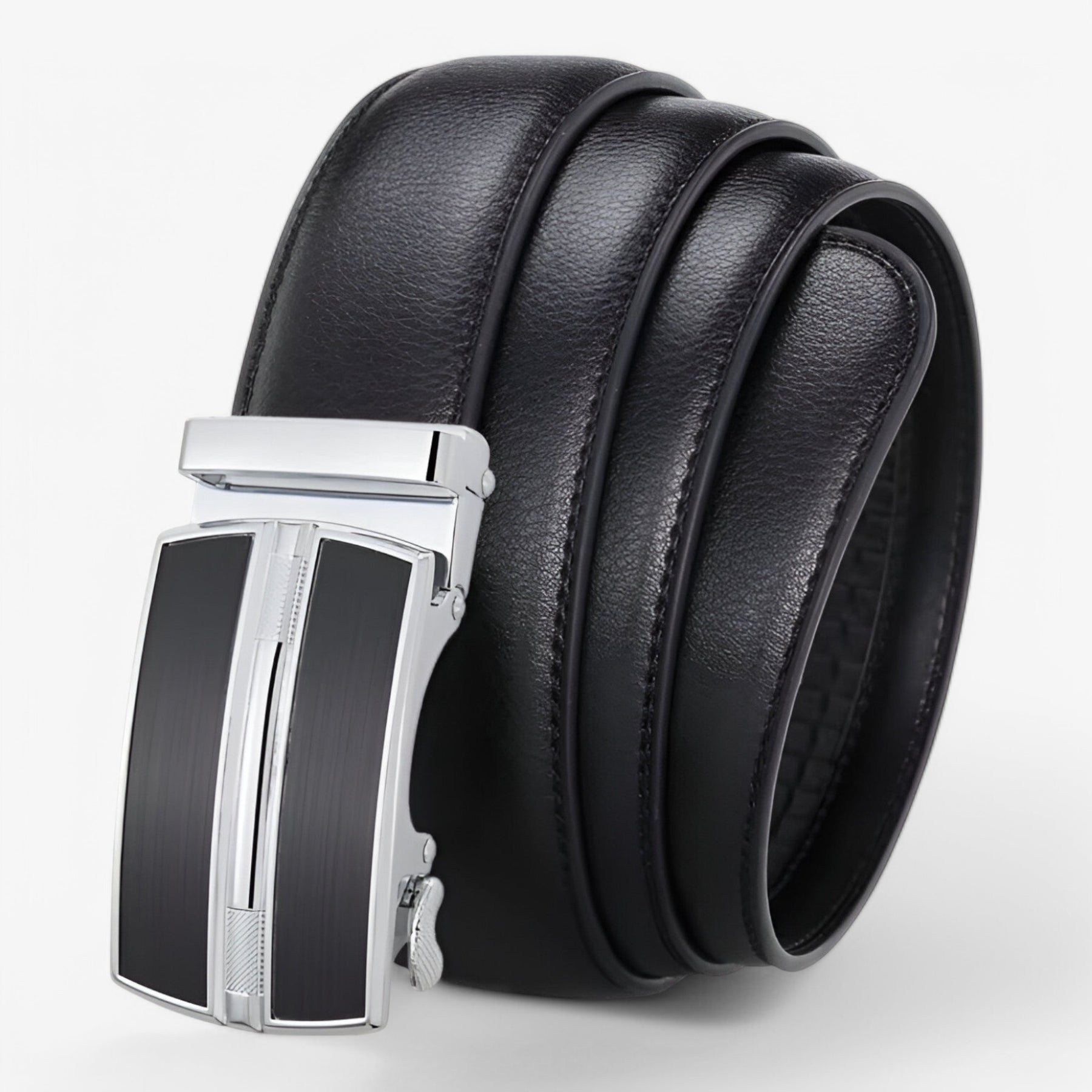 Men's Leather Automatic Buckle Belt : Riem Heren Zwart - Leren Herenriem met Automatische Lus in van Pantino