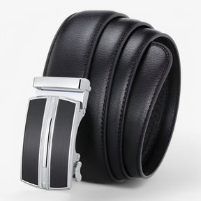 Men's Leather Automatic Buckle Belt : Riem Heren Zwart - Leren Herenriem met Automatische Lus in van Pantino