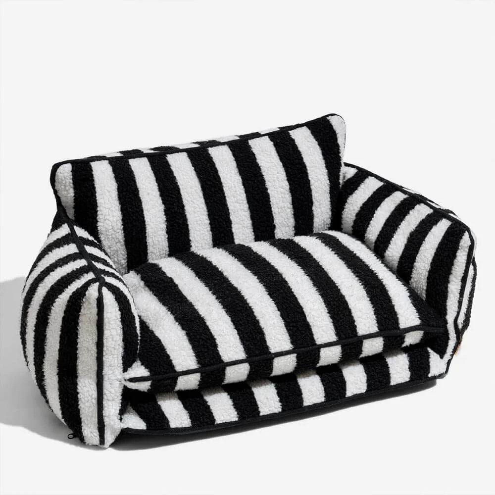 pets : Hondenbed Roze Streepjesdesign - Zachte Warme Rustplaats - Imitatie Lamswol in Zwart-Wit 65x40x30cm van Pantino