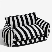 pets : Hondenbed Roze Streepjesdesign - Zachte Warme Rustplaats - Imitatie Lamswol in Zwart-Wit 65x40x30cm van Pantino