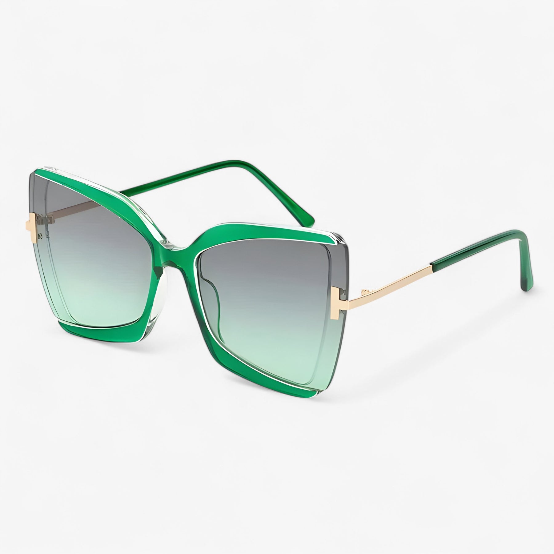 Sunglasses : Cat-eye Zonnebril met T-frame - Opvallende Stijl, Levendige Kleuren - Zwart in Grijs groen van Pantino