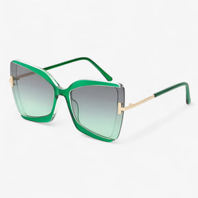 Sunglasses : Cat-eye Zonnebril met T-frame - Opvallende Stijl, Levendige Kleuren - Zwart in Grijs groen van Pantino