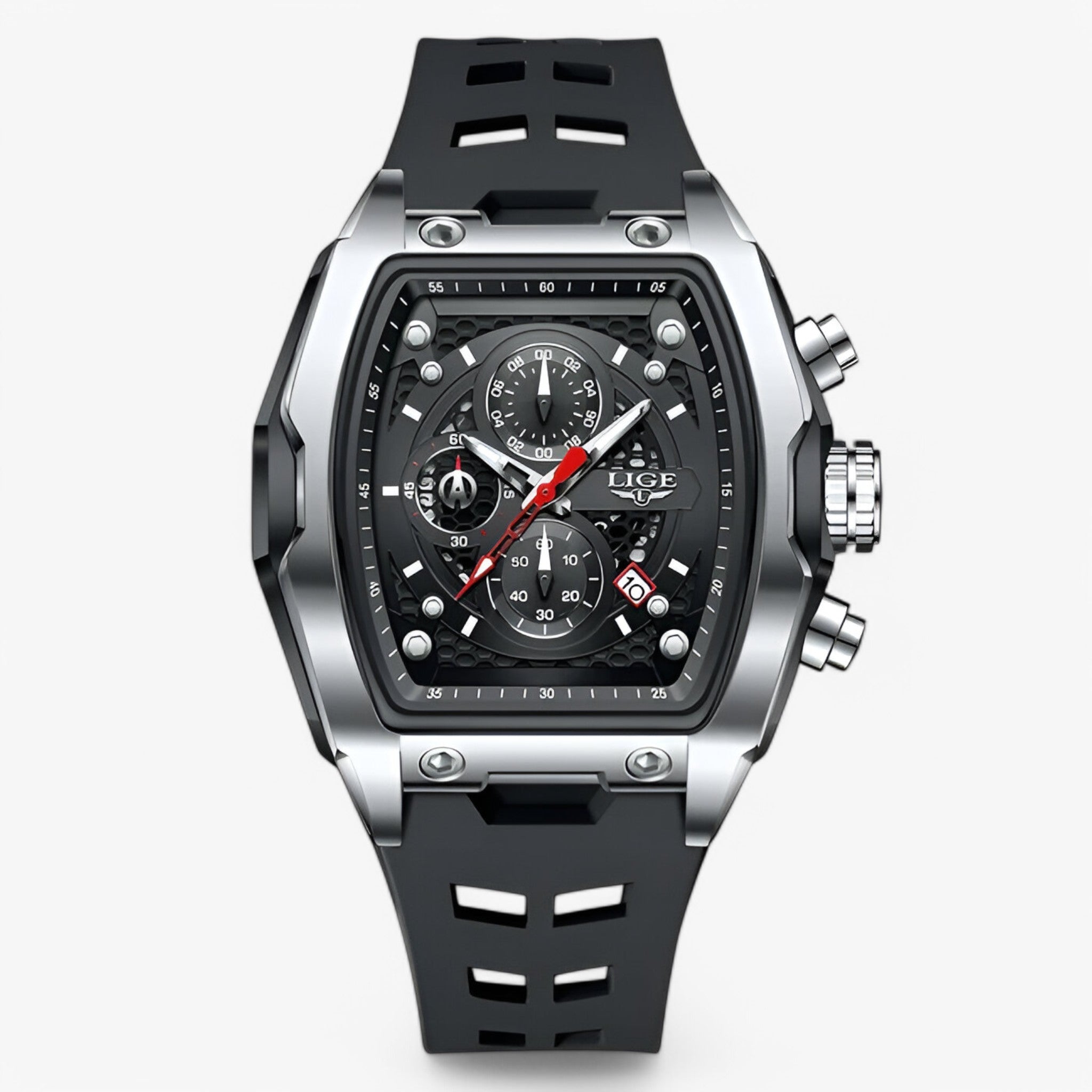 Smartwatch : Siliconen Sporthorloge Heren - Luxe Zwart Smartwatch met Hartslagmeter in Sort sølv van Pantino