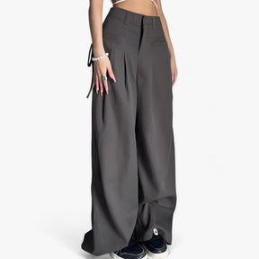Pants : Broek met Wijde Pijpen - Hoge Taille & Retro Kantoorstijl - Zwart in van Pantino