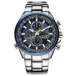 watches : Heren Chronograaf Horloge MultiSteel - 42mm Roestvrij Staal - Koffiebruin/Zwart Leer in 4-Knops Zilveren Stalen van Pantino