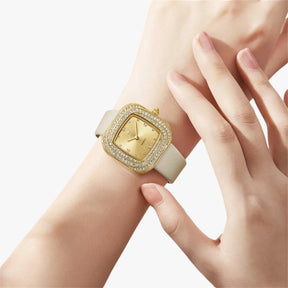 watches : Elegante Vierkant Leren Horloge - Wit in van Pantino