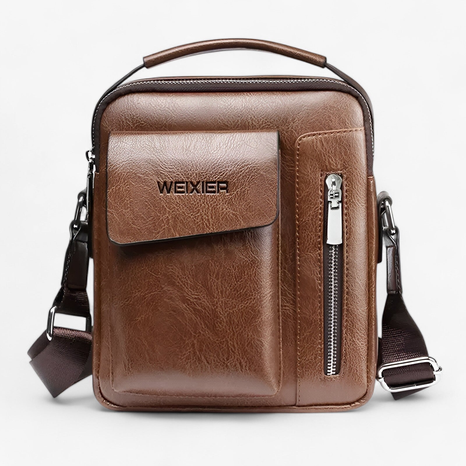 bags : Schoudertas Heren Zwart - Vintage PU Leren Leer in Koffie van Pantino