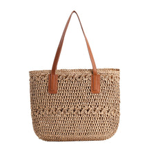 bags : Stro Tas Dames Beige - Chique Leren Riemen Zomer - Stro in Kamel van Pantino