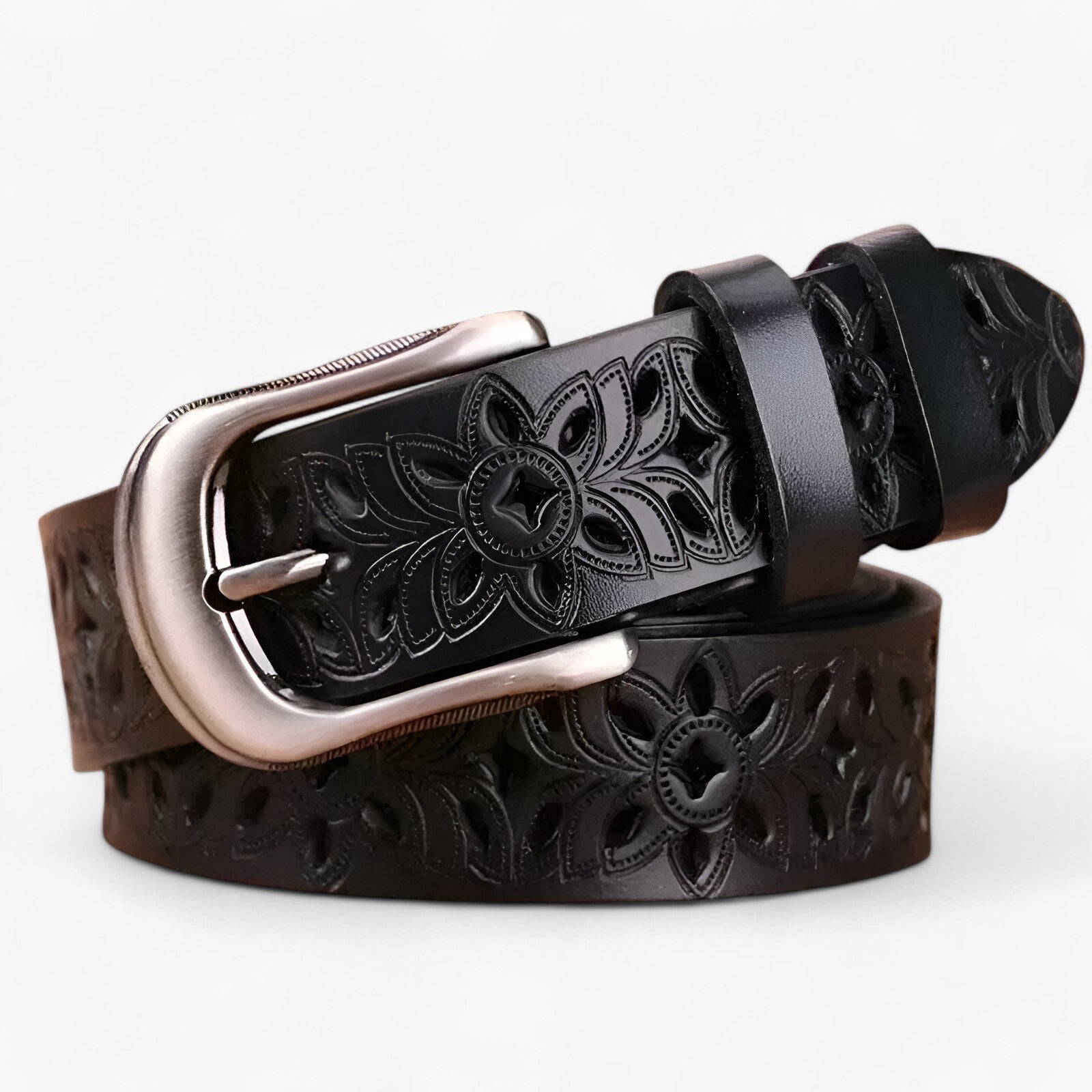 Belt : Leren Ceintuur - Elegant & Duurzaam in Leer - Wit in Zwart 115CM van Pantino