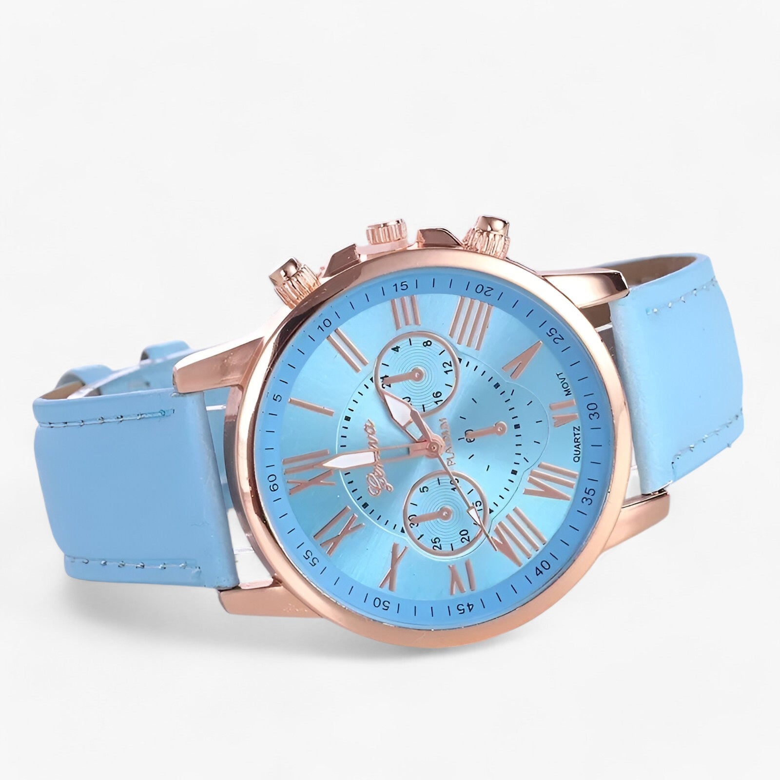 watches : Luxe Horloge voor Dames - Waterdicht Leer voor Iedere Gelegenheid - Zwart in Lichtblauw van Pantino