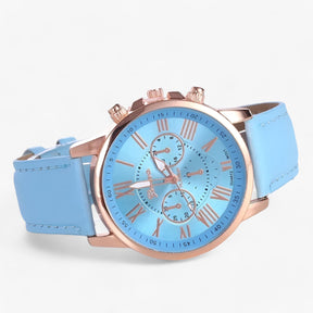 Watches : Luxe dameshorloge - Waterdicht leer voor elke gelegenheid in Lichtblauw van Pantinoshop