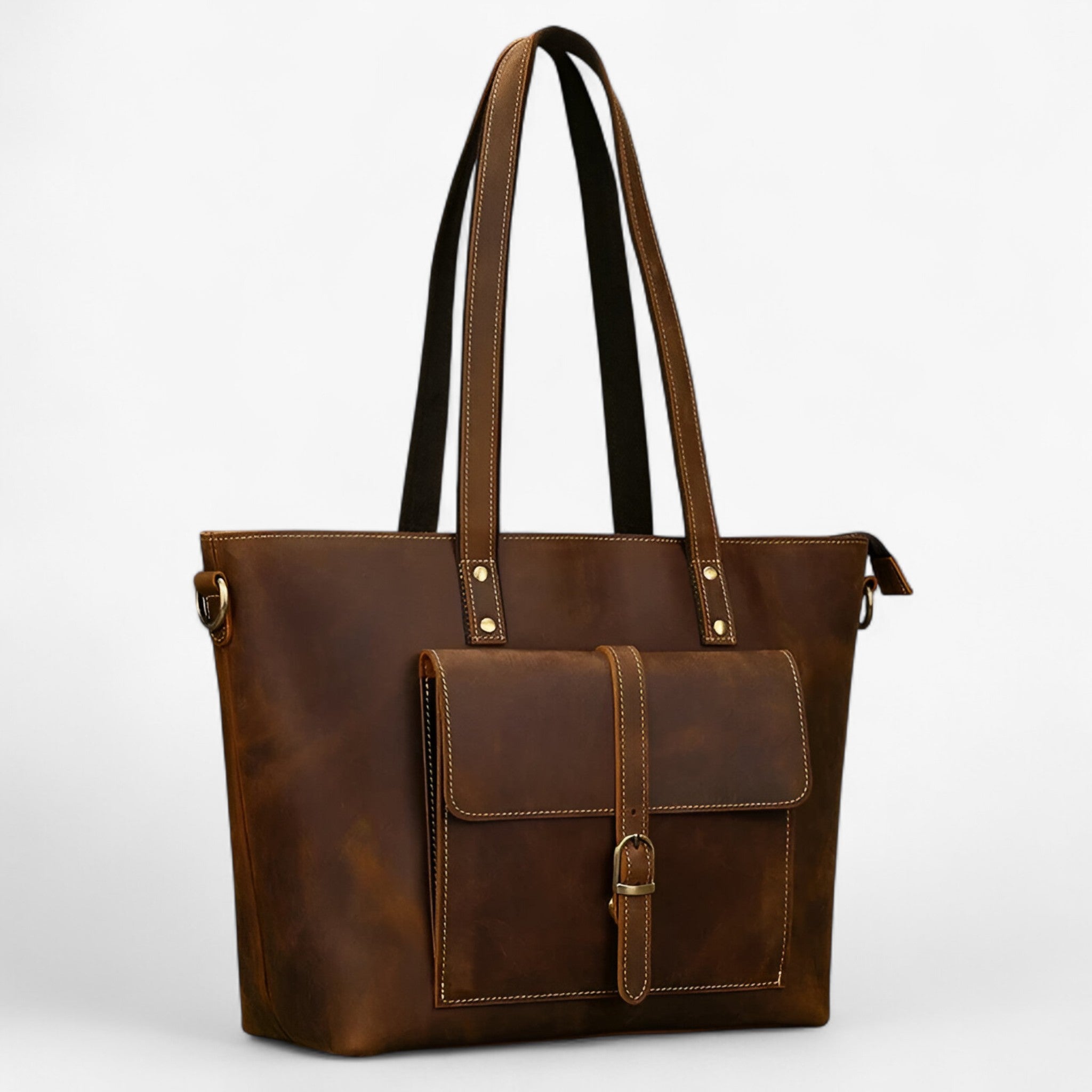 bags : Tote Bag Dames Donkerbruin - Elegante Echte Lederen Tas voor - Ruim & Lichtgewicht Ontwerp in van Pantino