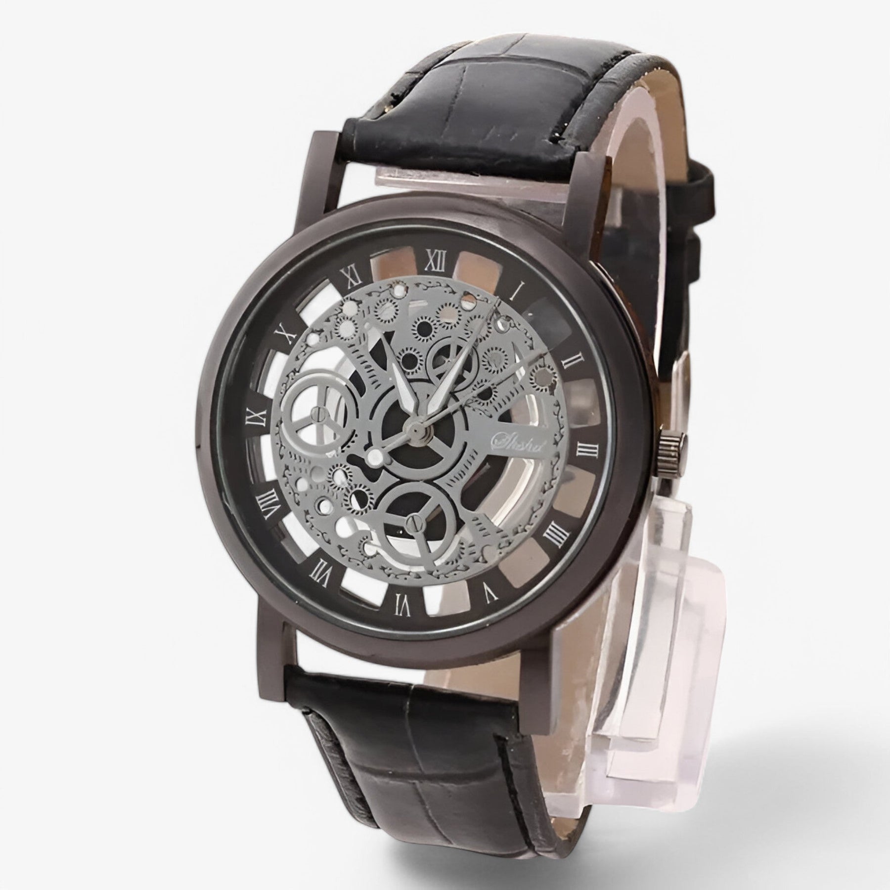 other : Kwarts Uurwerk met Leren Band en Romeins Wijzerplaat - Zilver Blauw in zwart zwart van Pantino