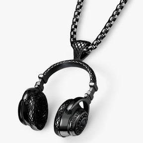 Necklace : Punk Hoofdtelefoon Ketting - Cool en Stijlvol Statement - Zwart Versterkt in Zwart versterkt van Pantino
