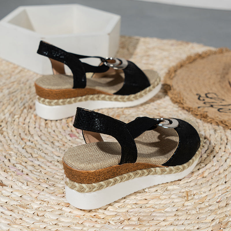 Wedge Espadrille Sandals : Zomerespadrilles met Sleehak Dames - Zwart in van Pantino