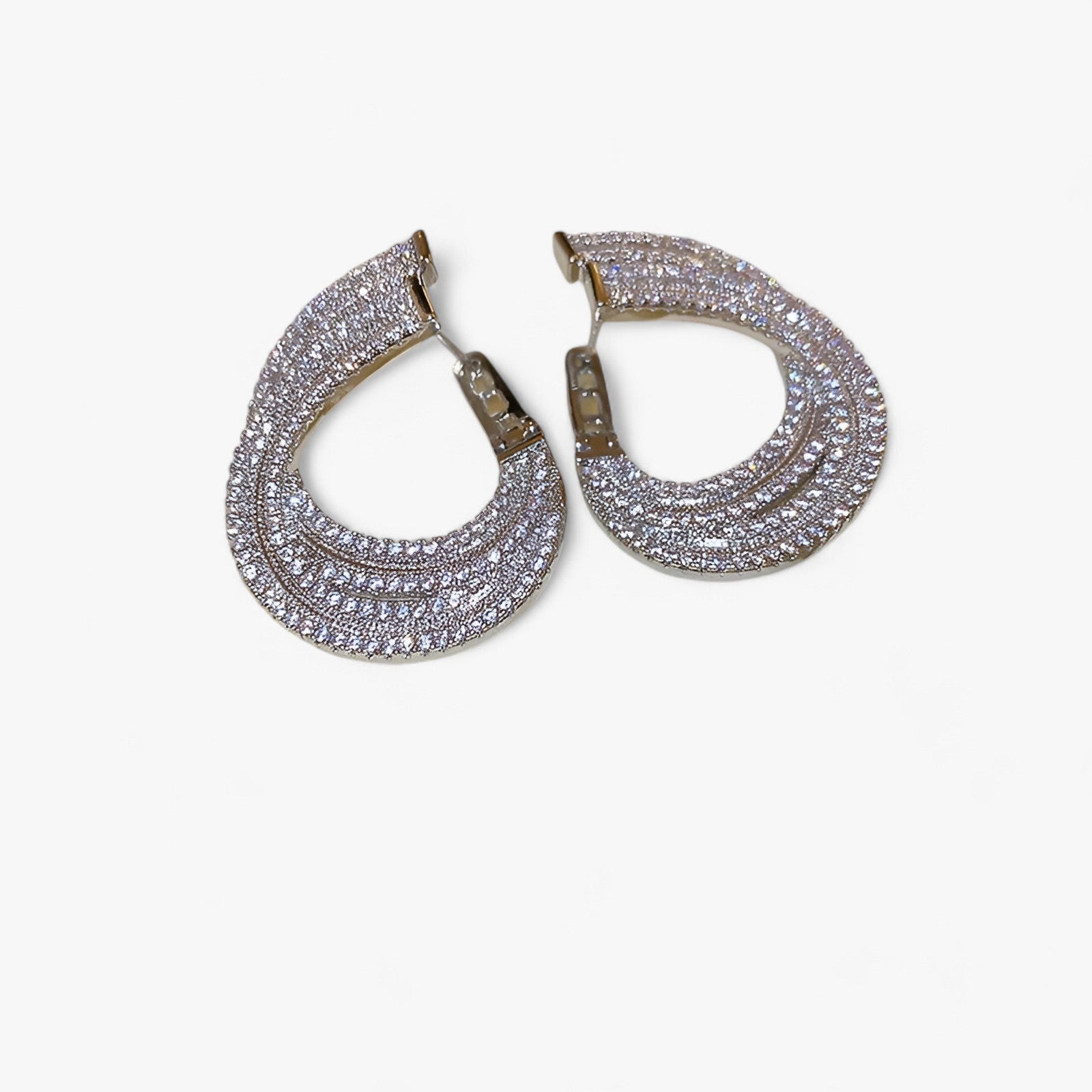 Earrings : Oorringen in Zirkonia in Dubbele Laag Dames - Unieke Feestversiering - Zilver in van Pantino