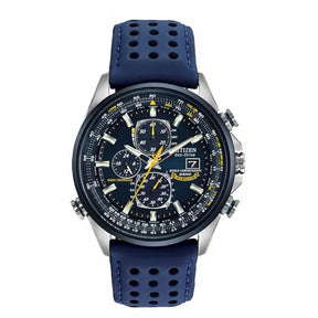 watches : Heren Chronograaf Horloge MultiSteel - 42mm Roestvrij Staal - Koffiebruin/Zwart Leer in 4-Knops Blauwe Riem van Pantino