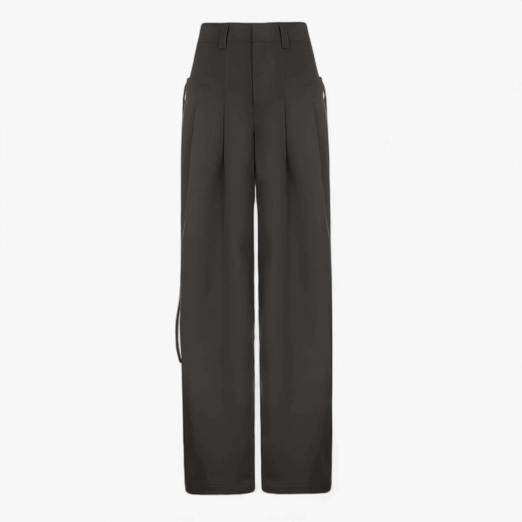 Pants : Broek met Wijde Pijpen - Hoge Taille & Retro Kantoorstijl - Zwart in van Pantino
