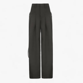 Pants : Broek met Wijde Pijpen - Hoge Taille & Retro Kantoorstijl - Zwart in van Pantino