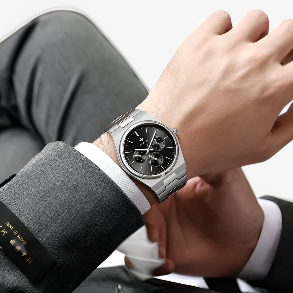watches : Stalen Horloge met Saffierglas - Wit Zilver met Doos in van Pantino