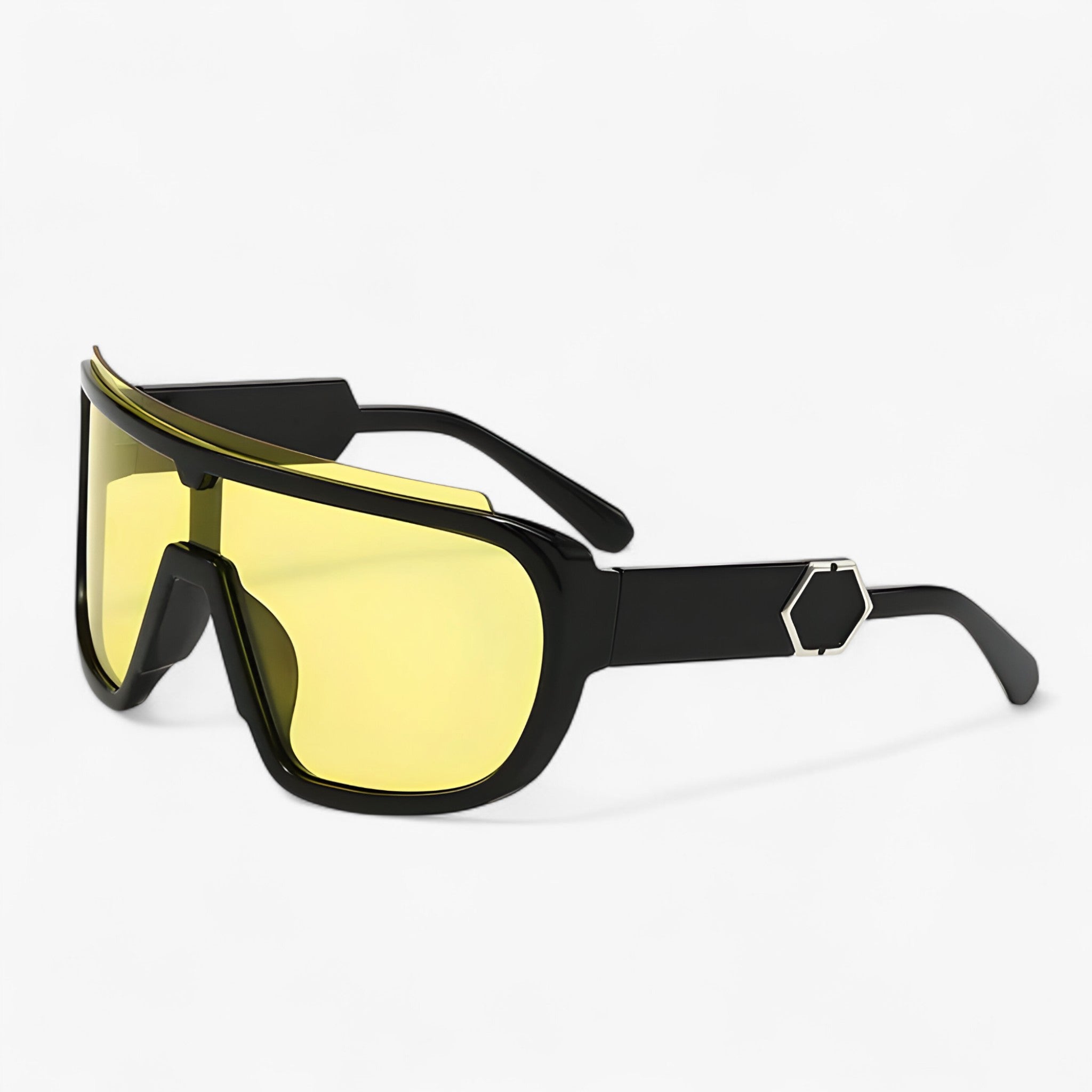 Sunglasses : Heren oversize monoblock wrap-around zonnebril in Nero Giallo van Pantinoshop