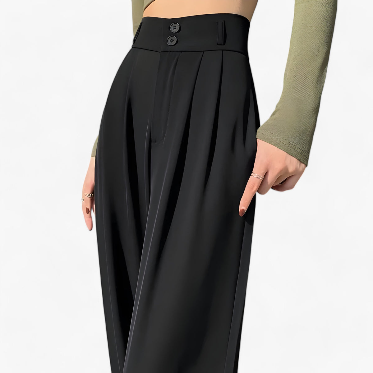 Pants : Broek Zwart - Hoge Taille - Modieus & Comfortabel in van Pantino