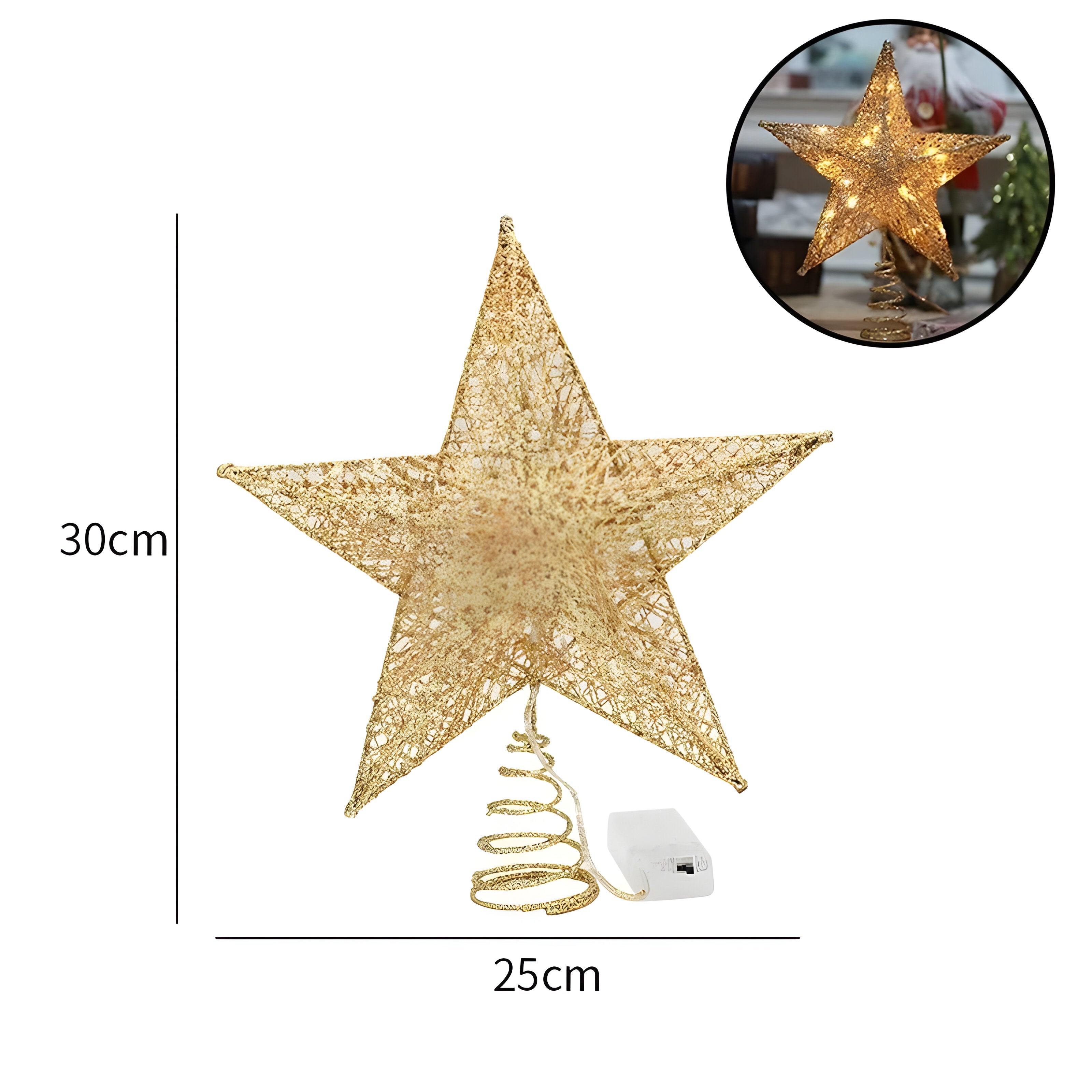 home & garden : Sterrenachtige Elegant - Bovenste Ster Ornamenten Kerstlicht - Verlicht Uw Eindejaarsfeest in 25cm Champagnegoud van Pantino
