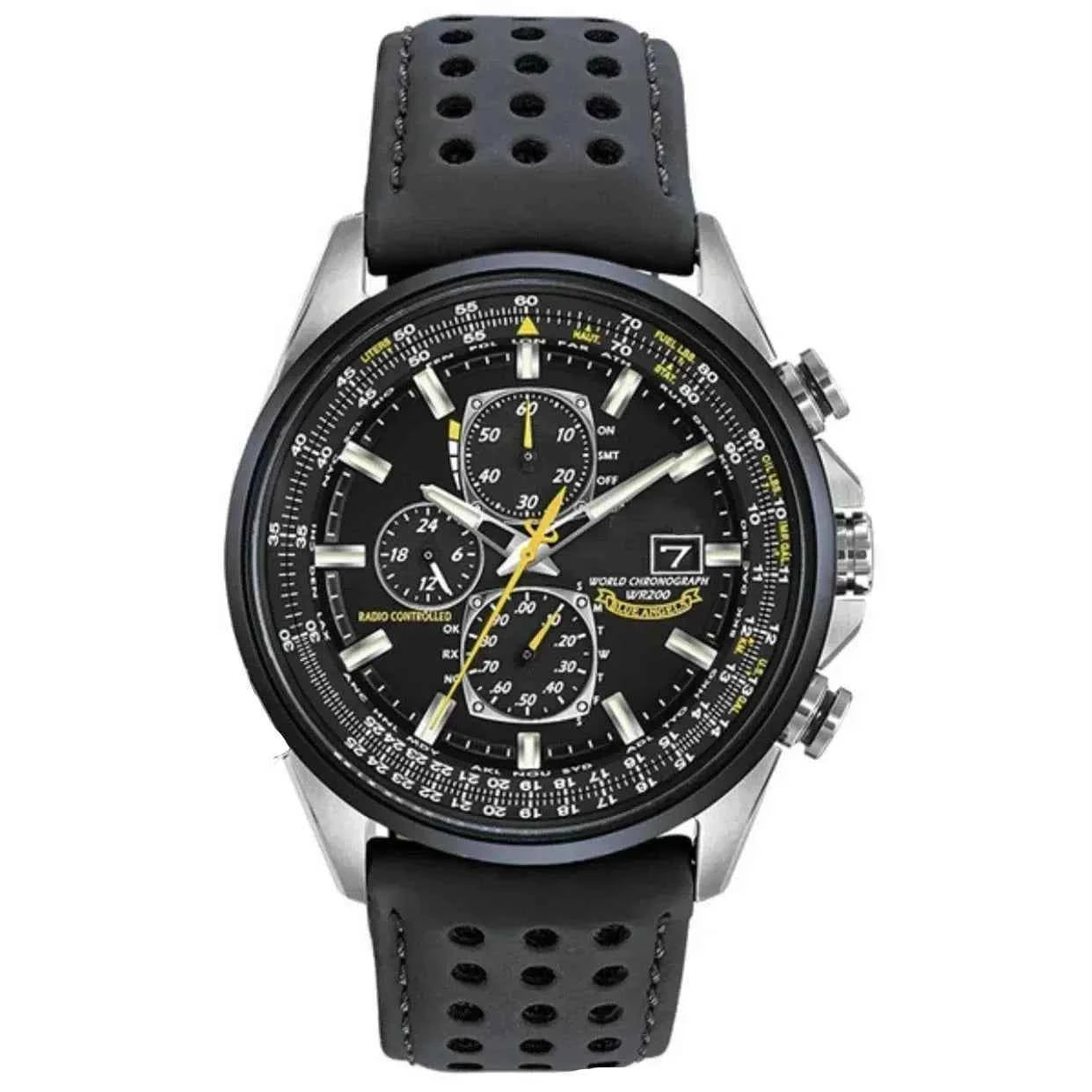 Watch : MultiSteel herenchronograafhorloge, leren band, elegant en nauwkeurig in Zwarte riem met 3 knopen van Pantino