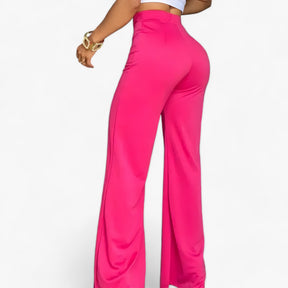 Pants : Broek met Wijde Pijpen - Hoge Taille & Tijdloze Stijl - Roze in van Pantino