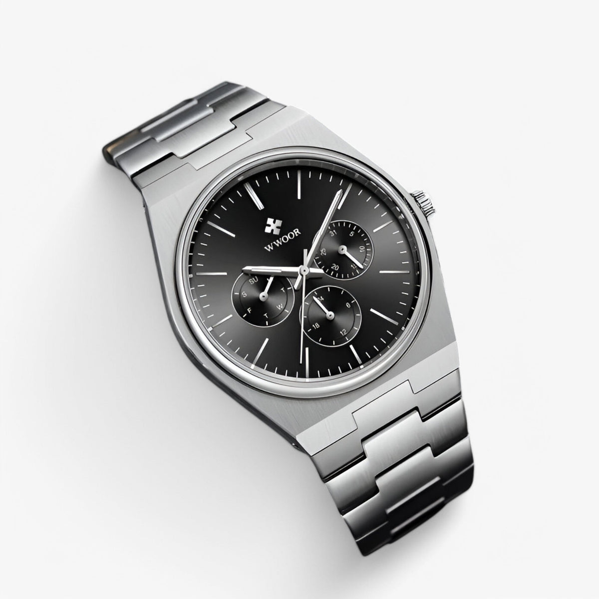 watches : Stalen Horloge met Saffierglas - Wit Zilver met Doos in van Pantino