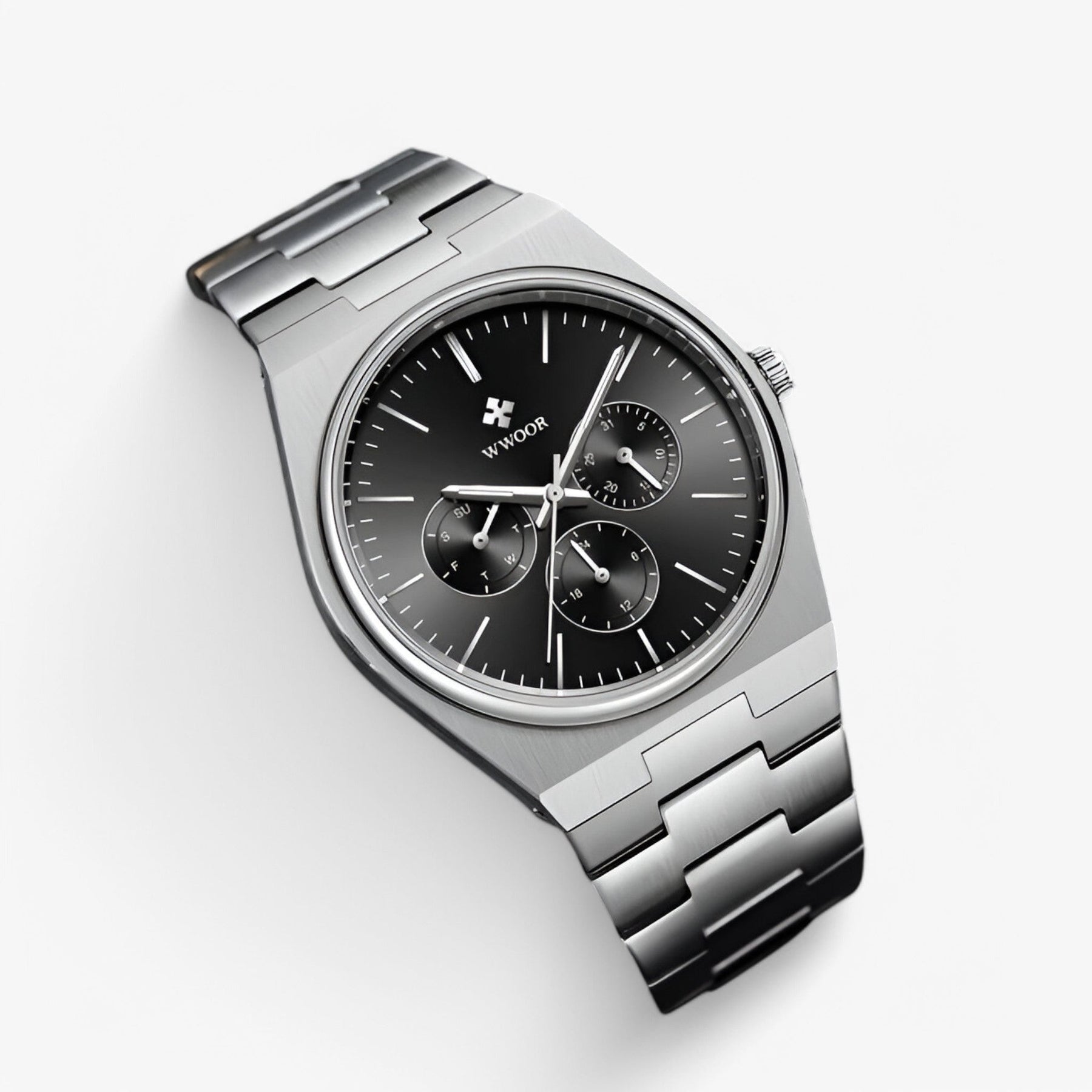 watches : Stalen Horloge met Saffierglas - Wit Zilver met Doos in van Pantino