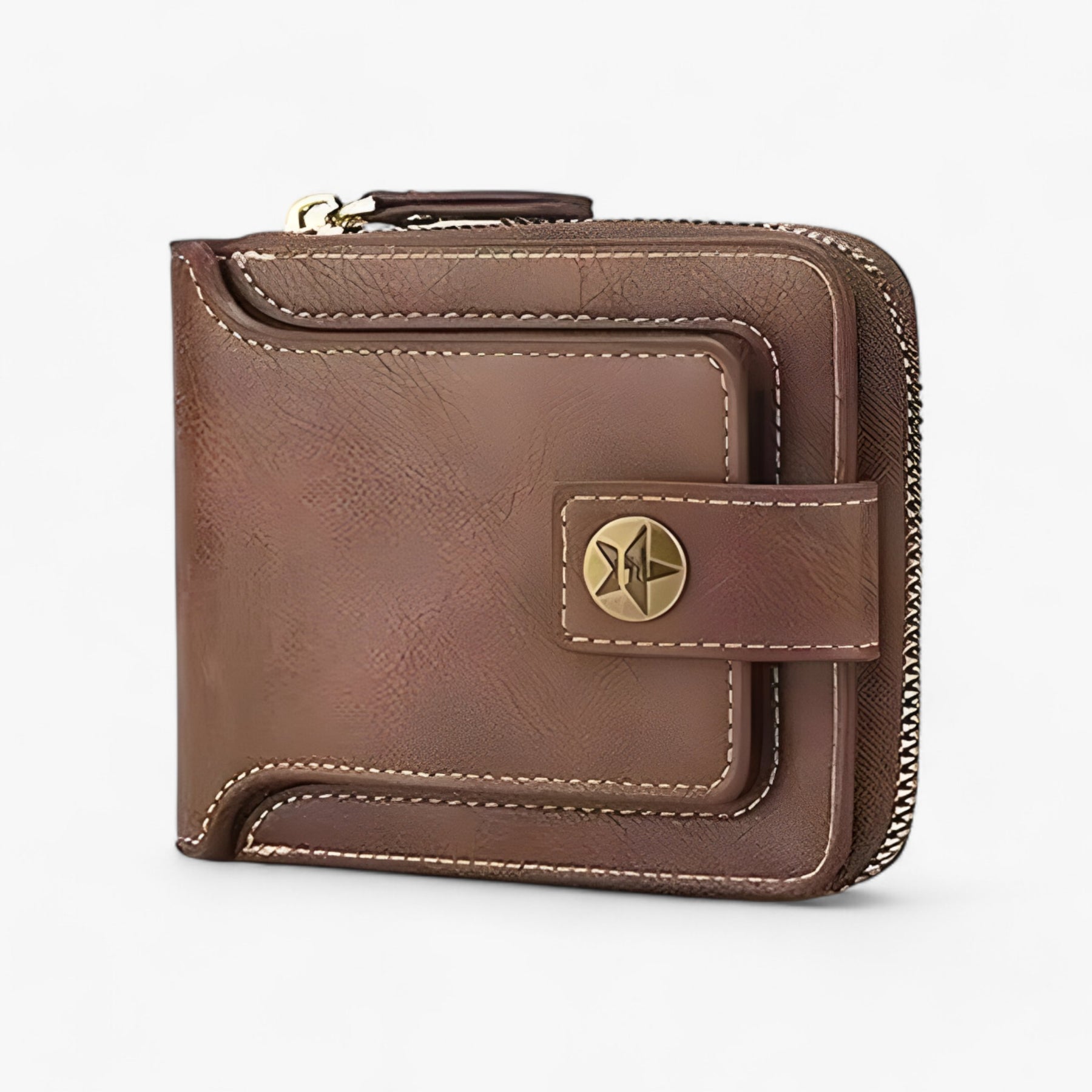 bags : Vintage Portemonnee - Duurzaam PU Leer - Zwart in Lichte Koffie van Pantino