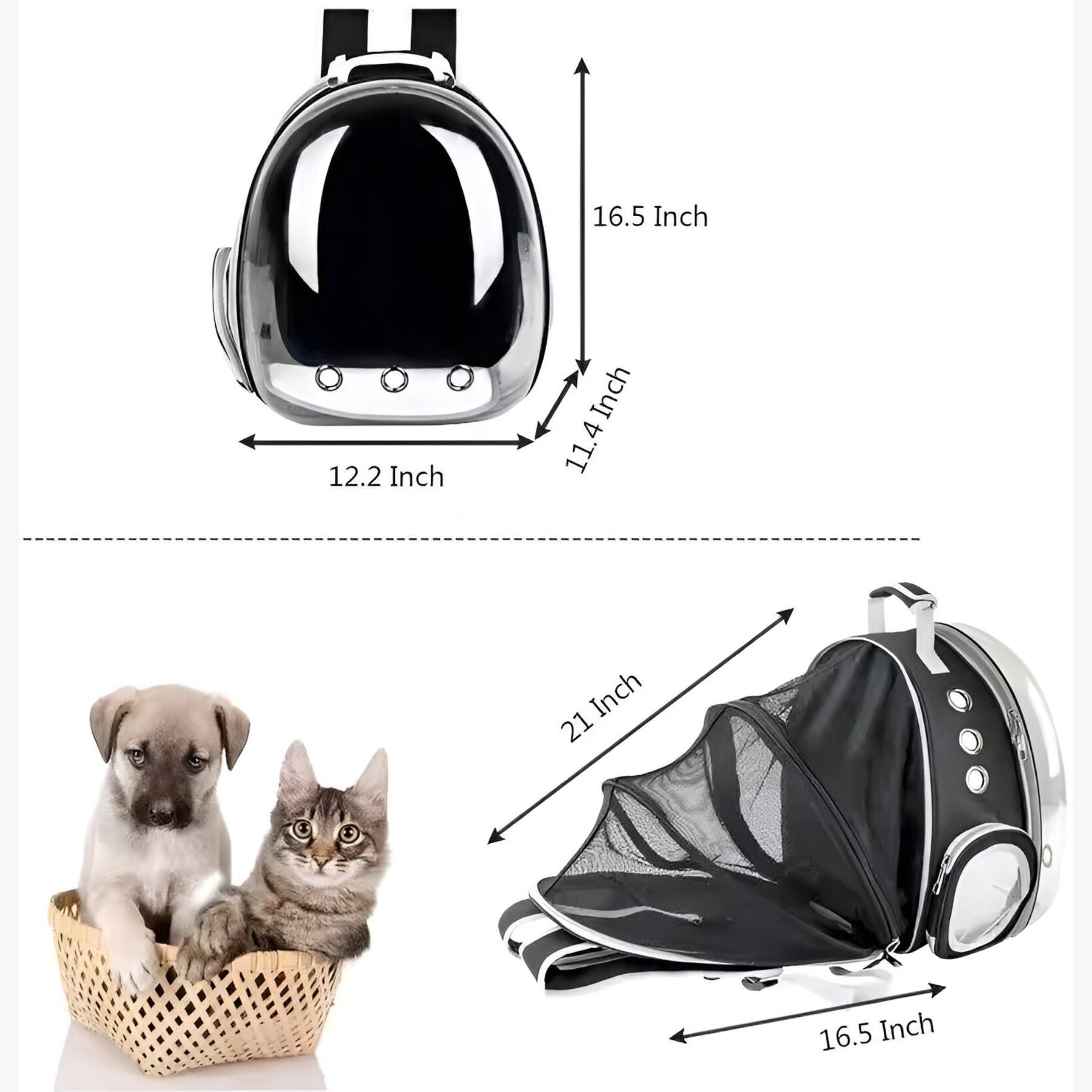 pets : Ruimtelijke Kattenrugzak met Astronautenthema en Bolle Venster - Zwart in van Pantino