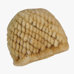 Hat : Muts Bruin Zwart - Luxe Mink Bont - Winterse Warmte & Elegantie in Geel Goede elasticiteit van Pantino
