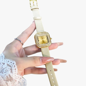 watches : Elegante Vierkant Leren Horloge - Wit in van Pantino