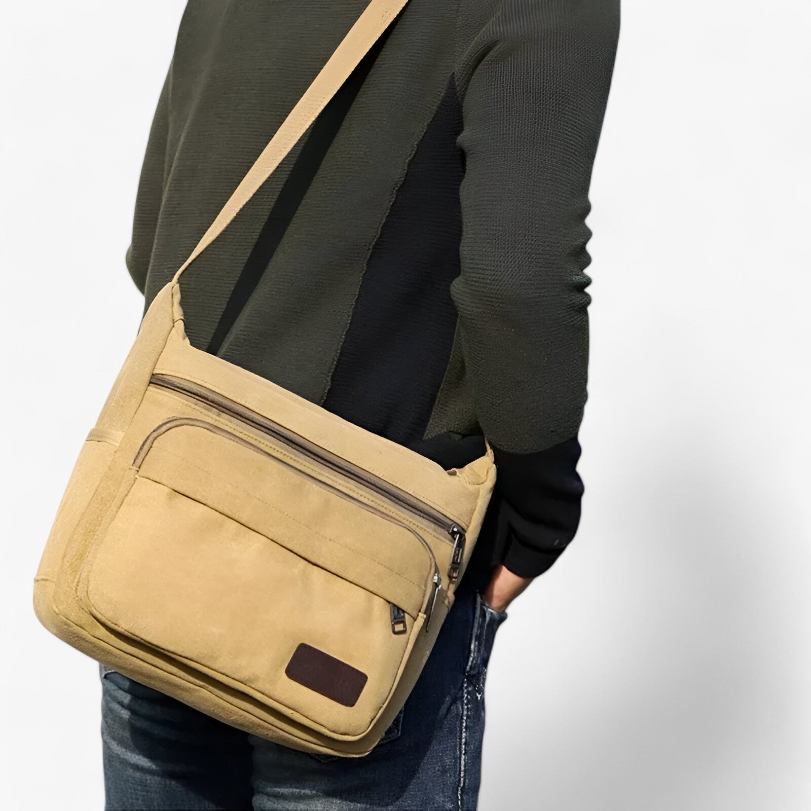 bags : Schoudertas Heren Zwart - Multifunctionele Canvas in van Pantino