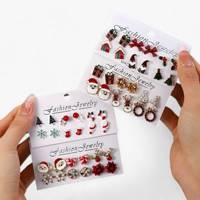 Earrings : Set van 6 Paar Kerstoorbellen - Sprankelende Ontwerpen in Zirkonia in van Pantino