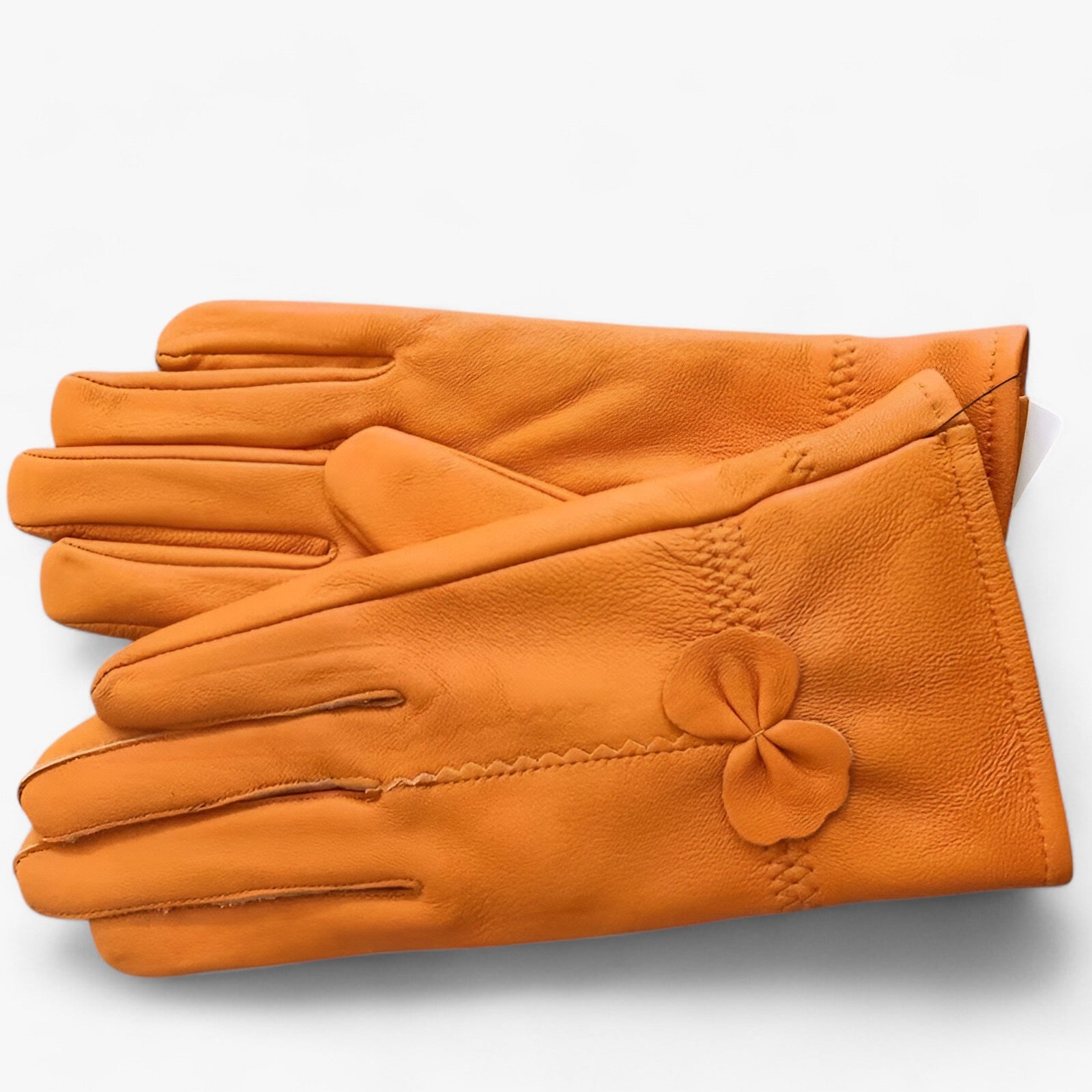 Leather Gloves : Handschoenen Blauw - Luxe Leren - Warmte en Elegantie in Oranje Één maat van Pantino