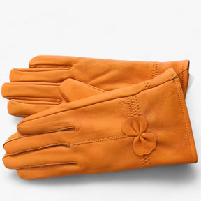 Leather Gloves : Handschoenen Blauw - Luxe Leren - Warmte en Elegantie in Oranje Één maat van Pantino