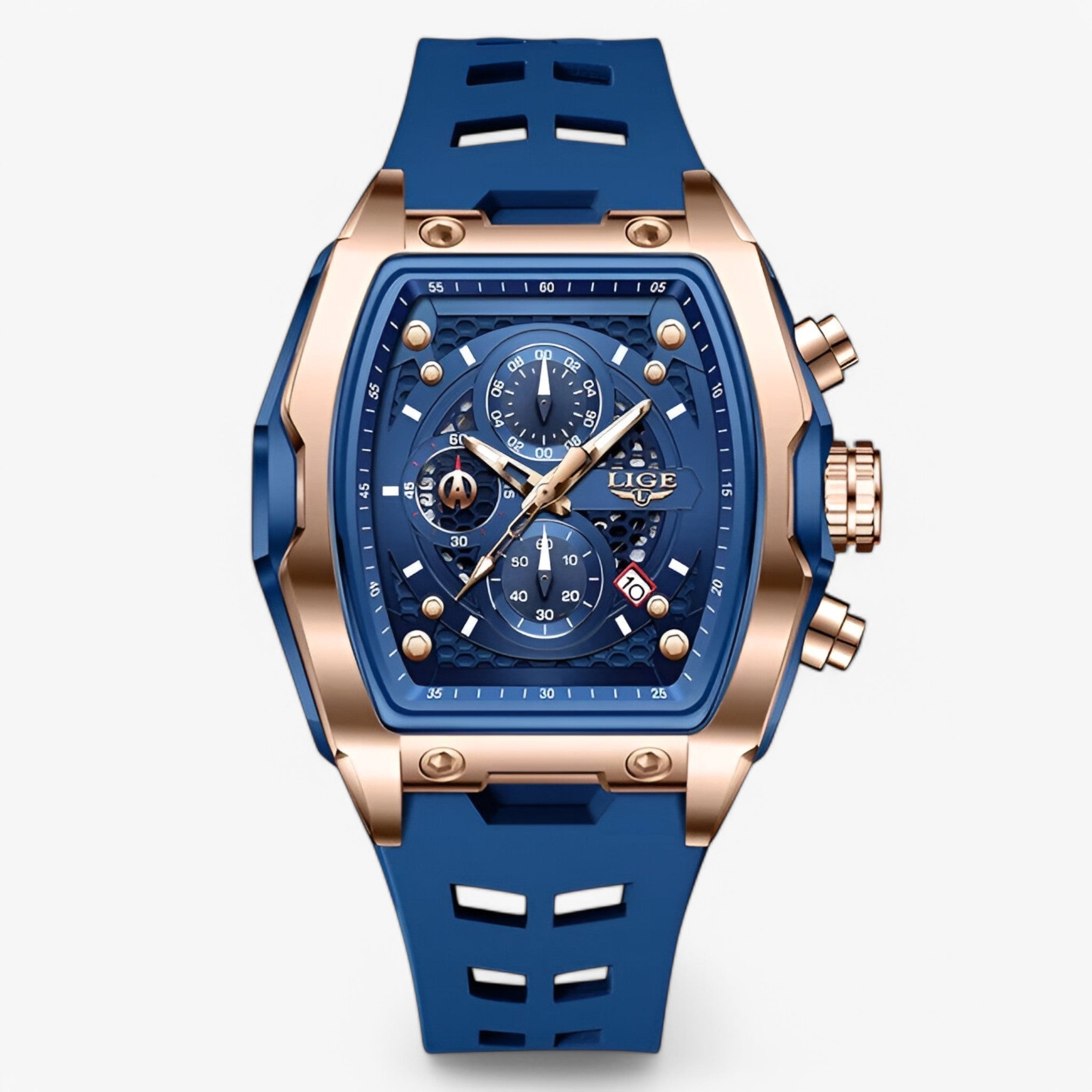 Smartwatch : Siliconen Sporthorloge Heren - Luxe Zwart Smartwatch met Hartslagmeter in Blå rosa guld van Pantino