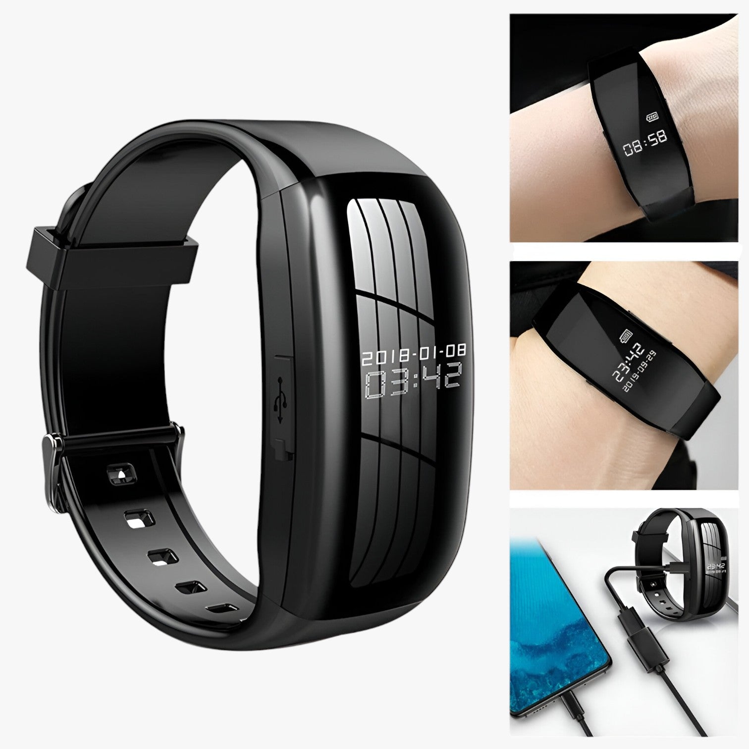 watches : Joris Mini Spraakrecorder Armband - Discreet Opnemen en Veilig Bewaren in Eén Armband - Zwart in van Pantino