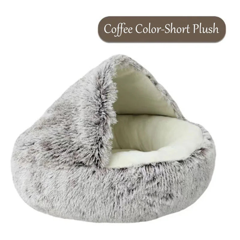 pets : Knus Comfort - Warm Kattennest voor Winterdagen in Koffie Korte Pluche van Pantino
