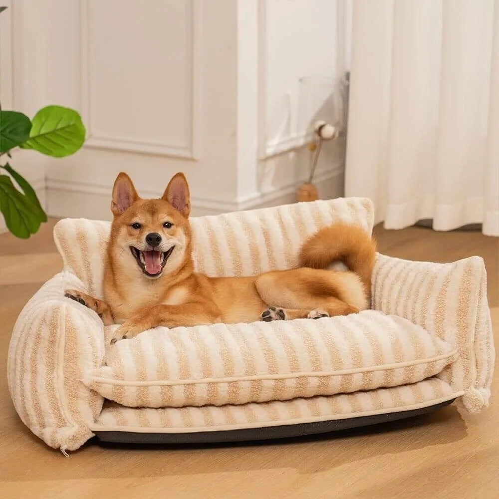 pets : Hondenbed Roze Streepjesdesign - Zachte Warme Rustplaats - Imitatie Lamswol in van Pantino