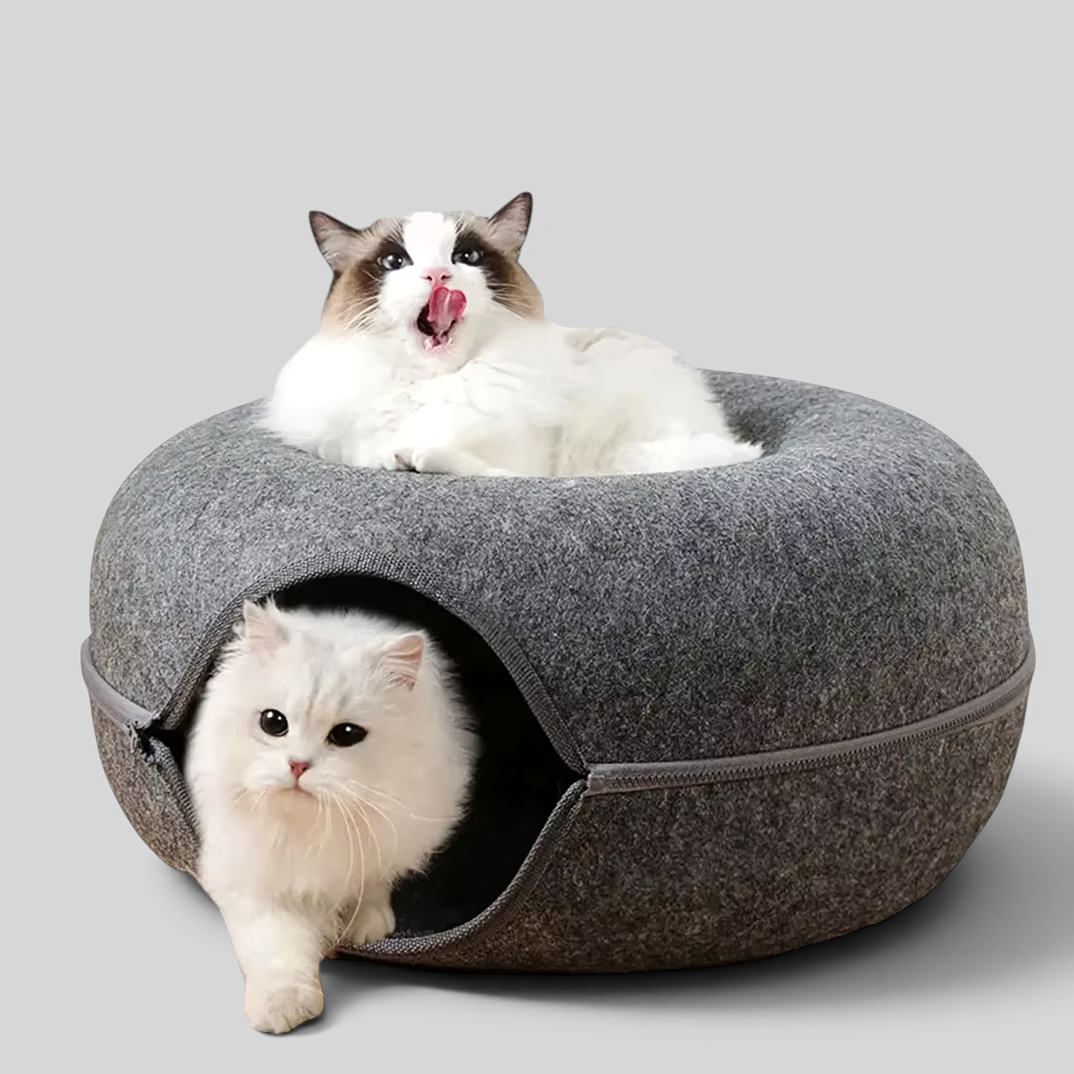 Ronde Kattenmand met Holletje en Rits – Vilten Kattenbed 50 of 60 cm