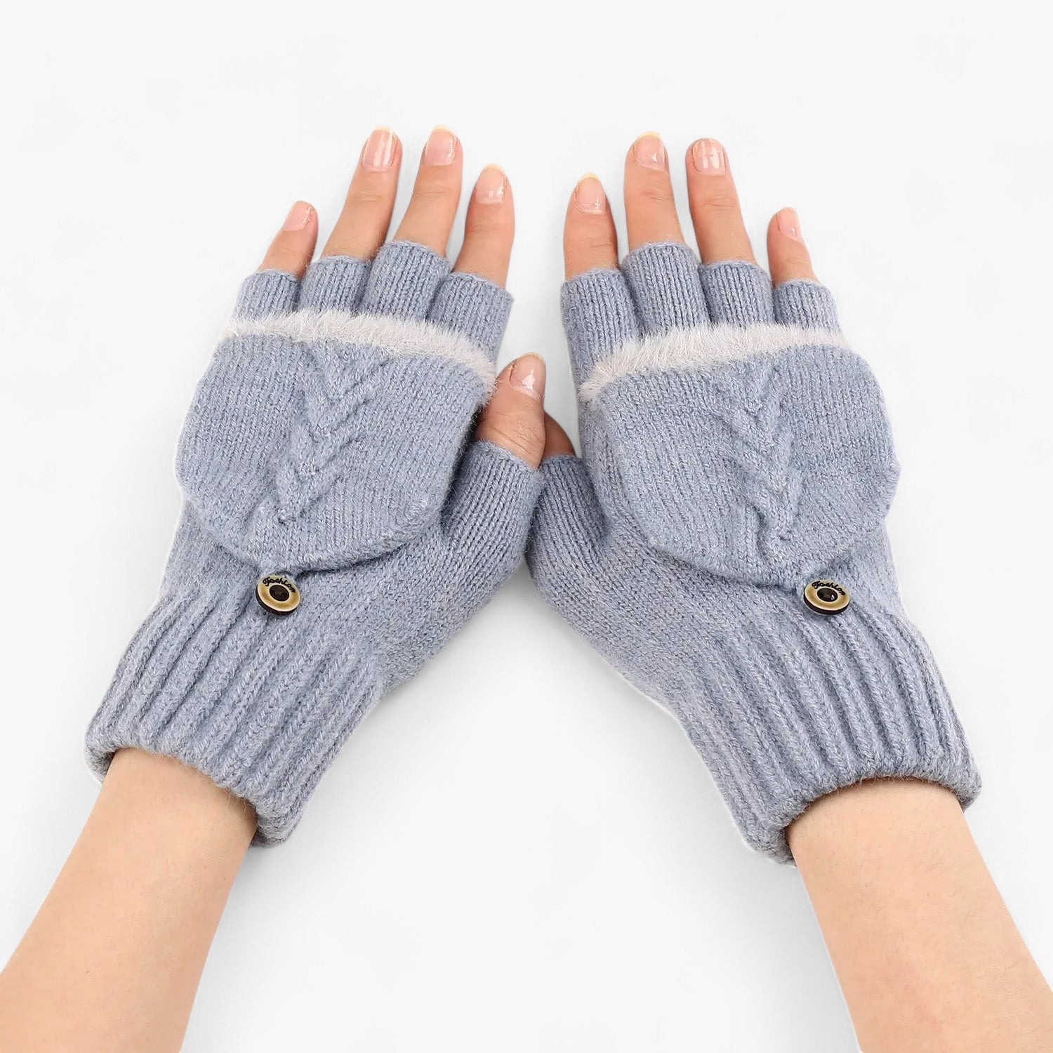 Gloves : Handschoenen Dames Donkerroze - Dikke Omgeslagen Gebreide voor - Voor Koud Weer in Lichtblauw Één maat van Pantino