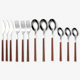 Service de couverts 12 pièces - Poignées en bois, compatible lave-vaisselle