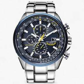 Watches : Heren Chronograaf Horloge MultiSteel 42mm, Zilverkleurig Staal met Elegante Blauwe Wijzerplaat in van Pantino